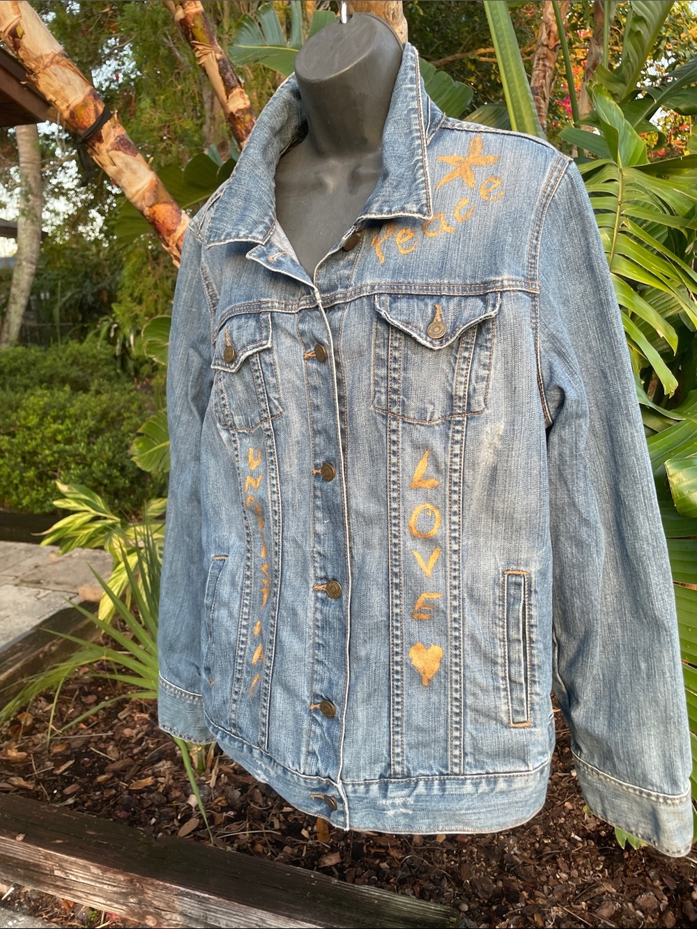 hand-painted metallic gold Old Navy jean jacket